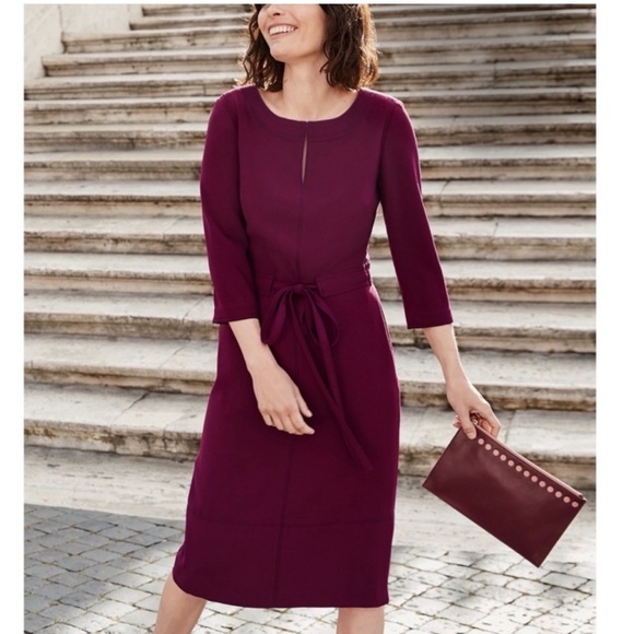 Boden Dresses & Skirts - Boden Addie Dress In Merlot Tie Waist 3/4 Sleeve Burgundy Midi Size 8 8R